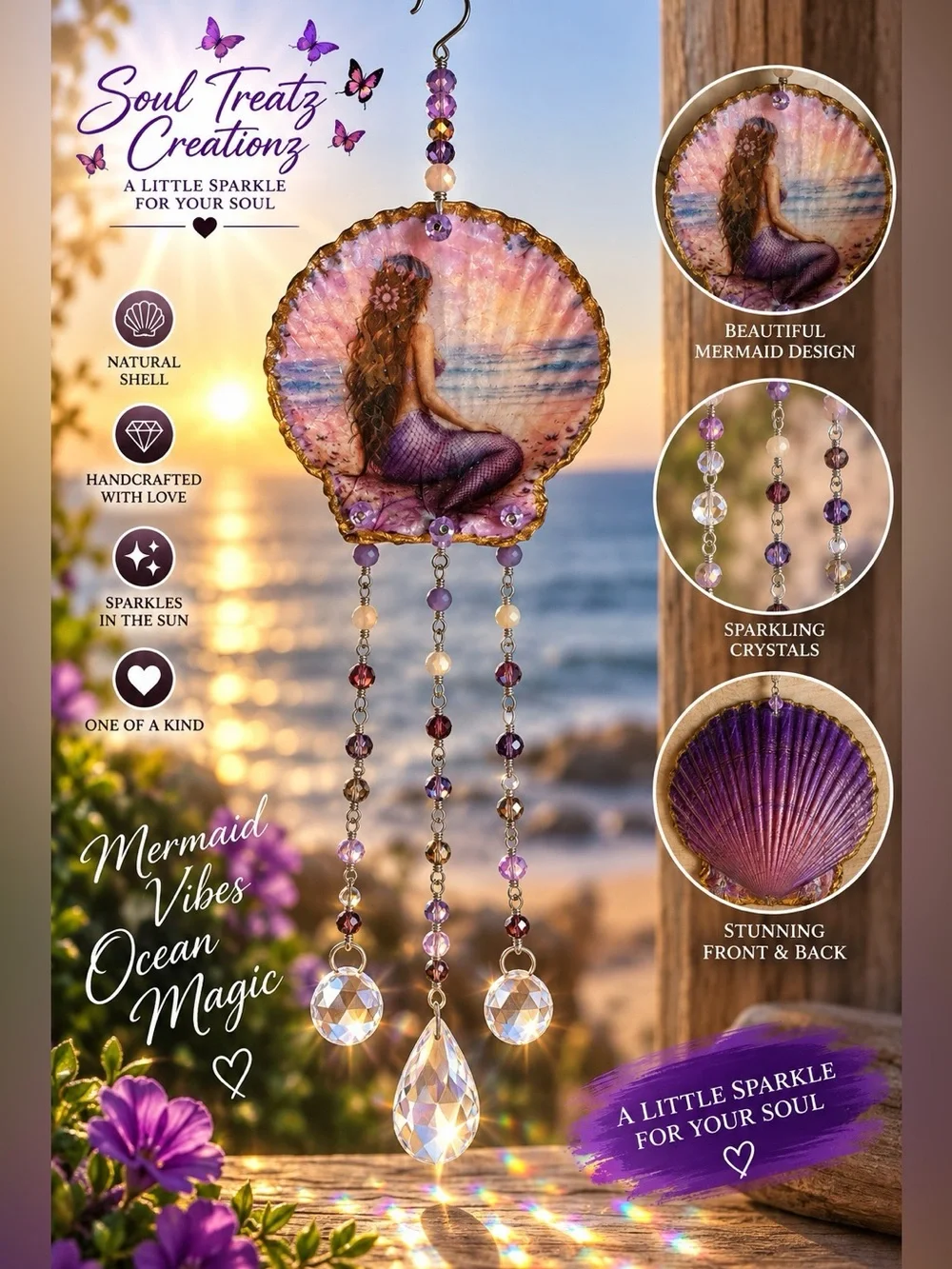 Purple Mermaid Dreams Hanging Crystal Sun Catcher